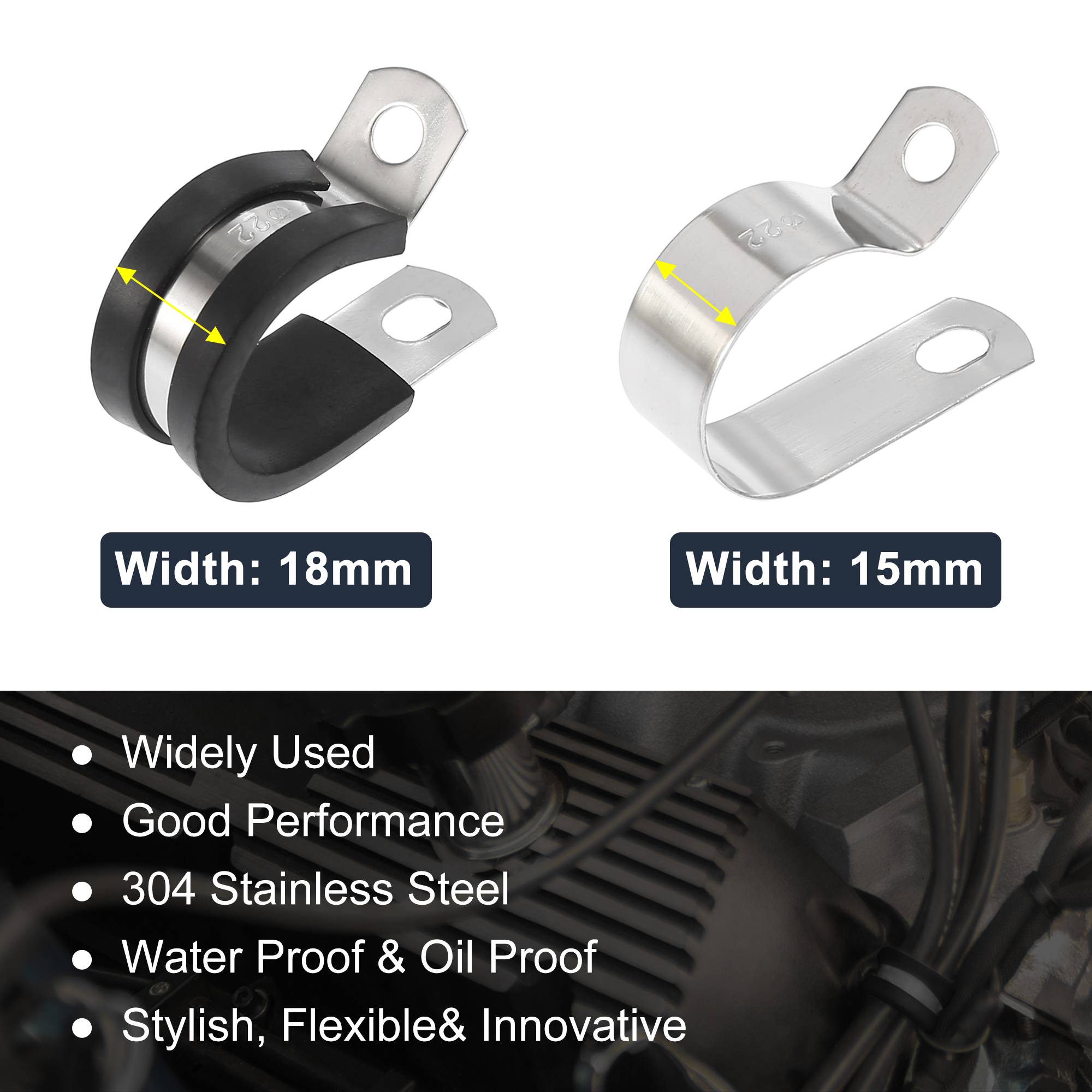 20 PCS Stainless Steel Rubber Cushioned R Shape Claps,Cable Ounting