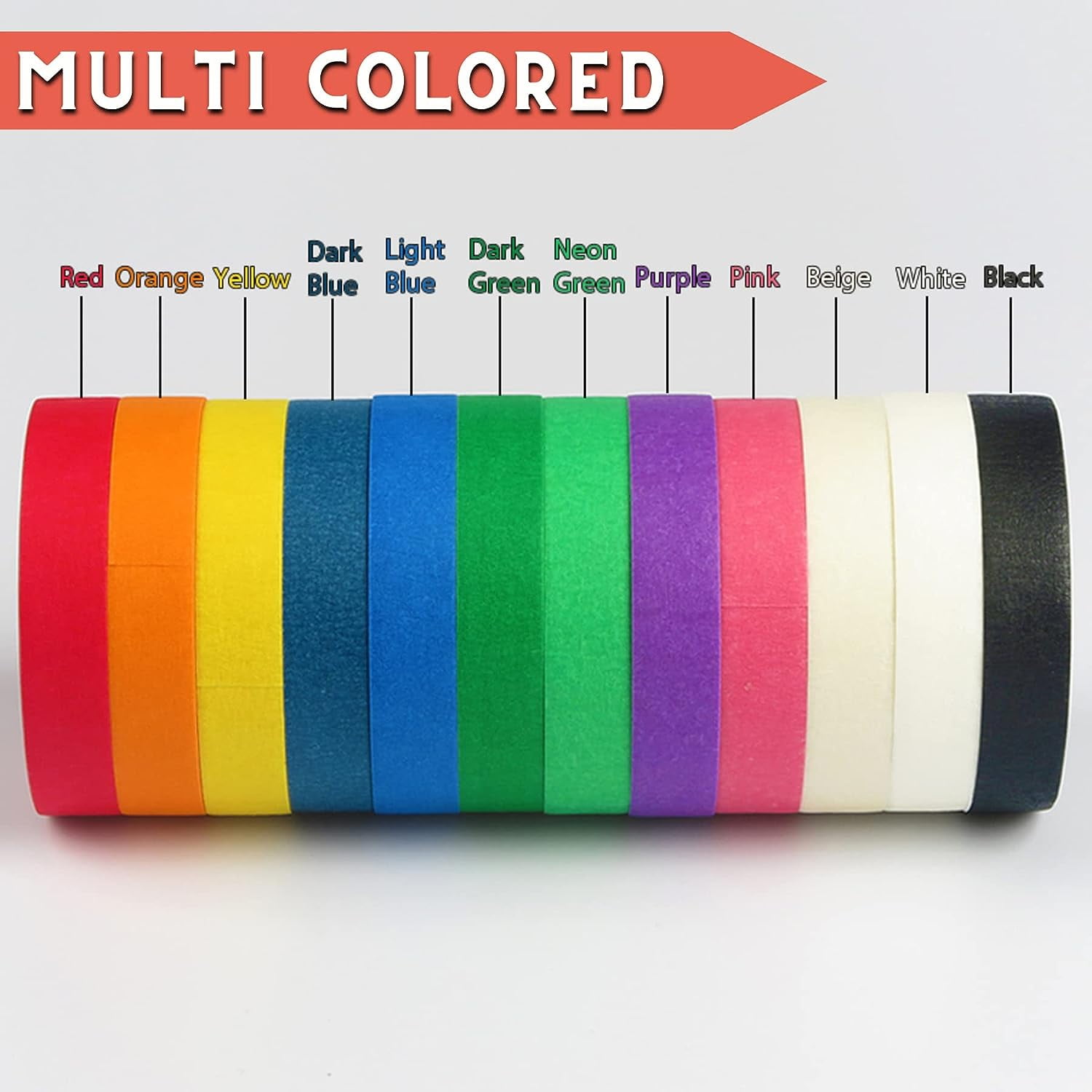 DOAY 12 Pack Colored Masking Tape - Painters Tape 0.50 Inch Wide - Multi-Surface, Multi-Color, Bright Colors - 540FT Total - Paint Tape for DIY, Labeling, Art, Car, General Purpose (#3910)