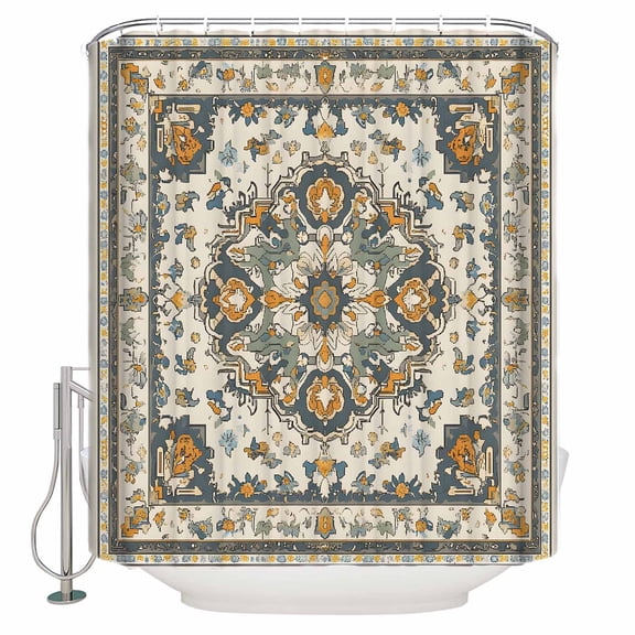 Orange Boho Bathroom Shower Curtains with 12 Hooks Polyester Waterproof Shower Curtain for Stalls and Bathtubs Southwestern Geometric Vintage Ethnic Decorative Bathroom Privacy Curtain 66x72 Inches