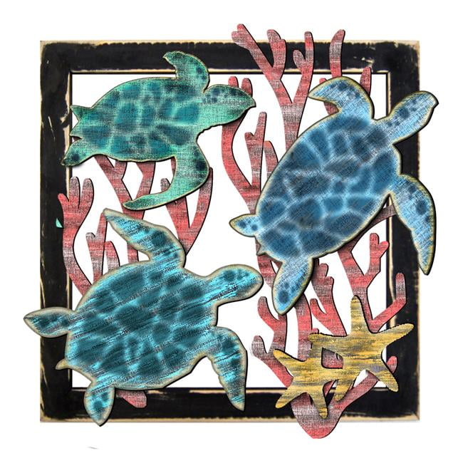 Designocracy G98518S3-18 Turtles in Frame Rustic Wooden Art