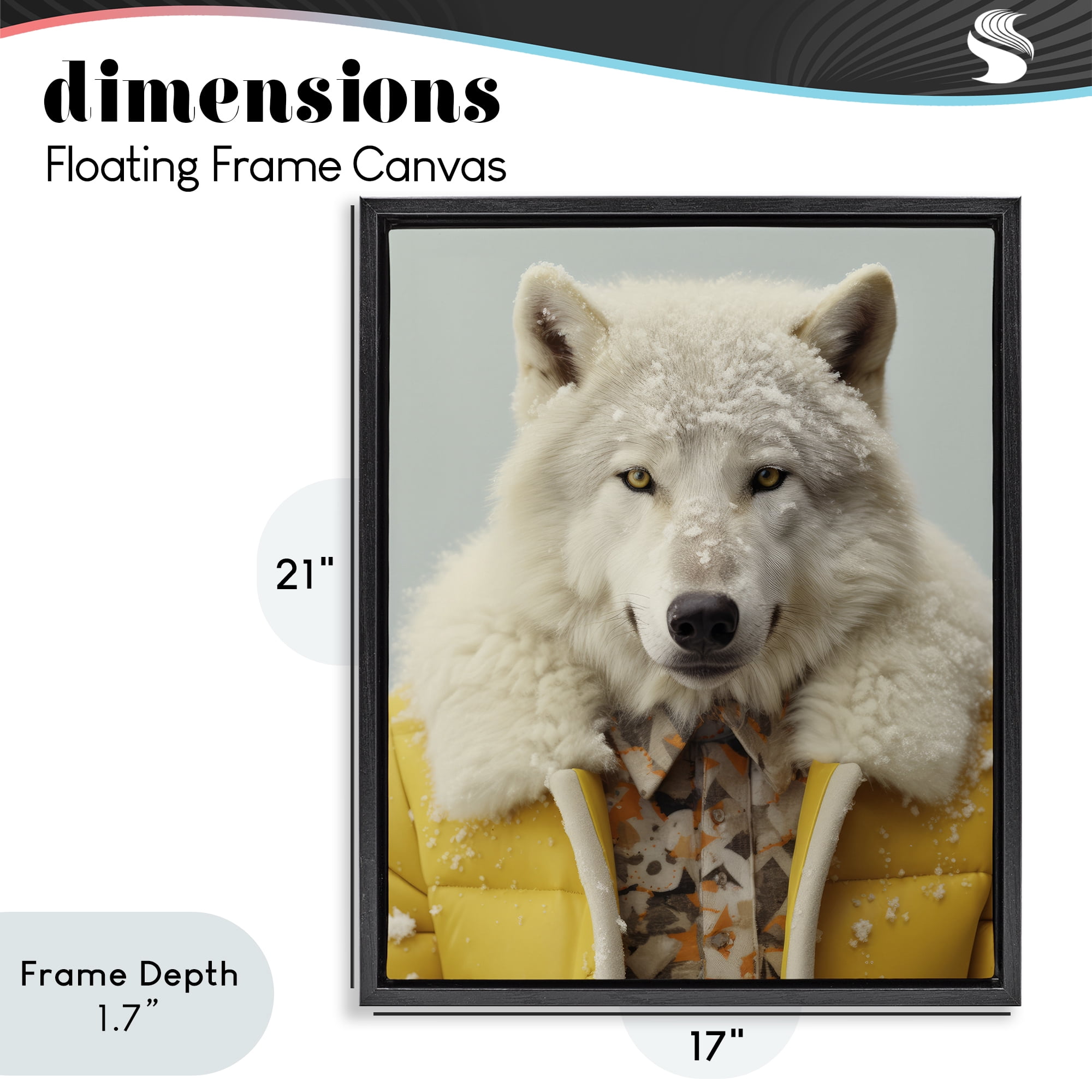 Stupell Industries Snow Wolf Yellow Jacket Black Framed Floater Canvas Wall Art, design by Ray Powers