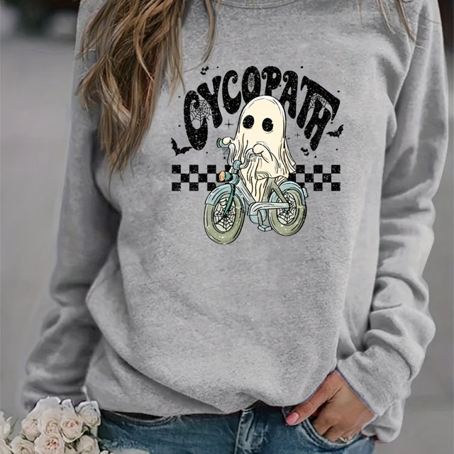 Sudadera Con Estampado De Fantasmas De Halloween, Sudadera Informal De Manga Larga Con Cuello Redondo, Ropa De Mujer
