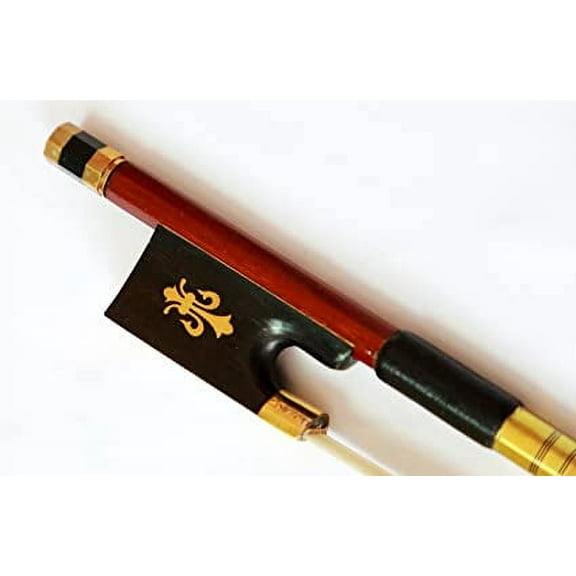 Vio Music 3/4 Silver Winding Violin Bow, Fleur-de-lys Inlay, Golden Mount, Well-balanced