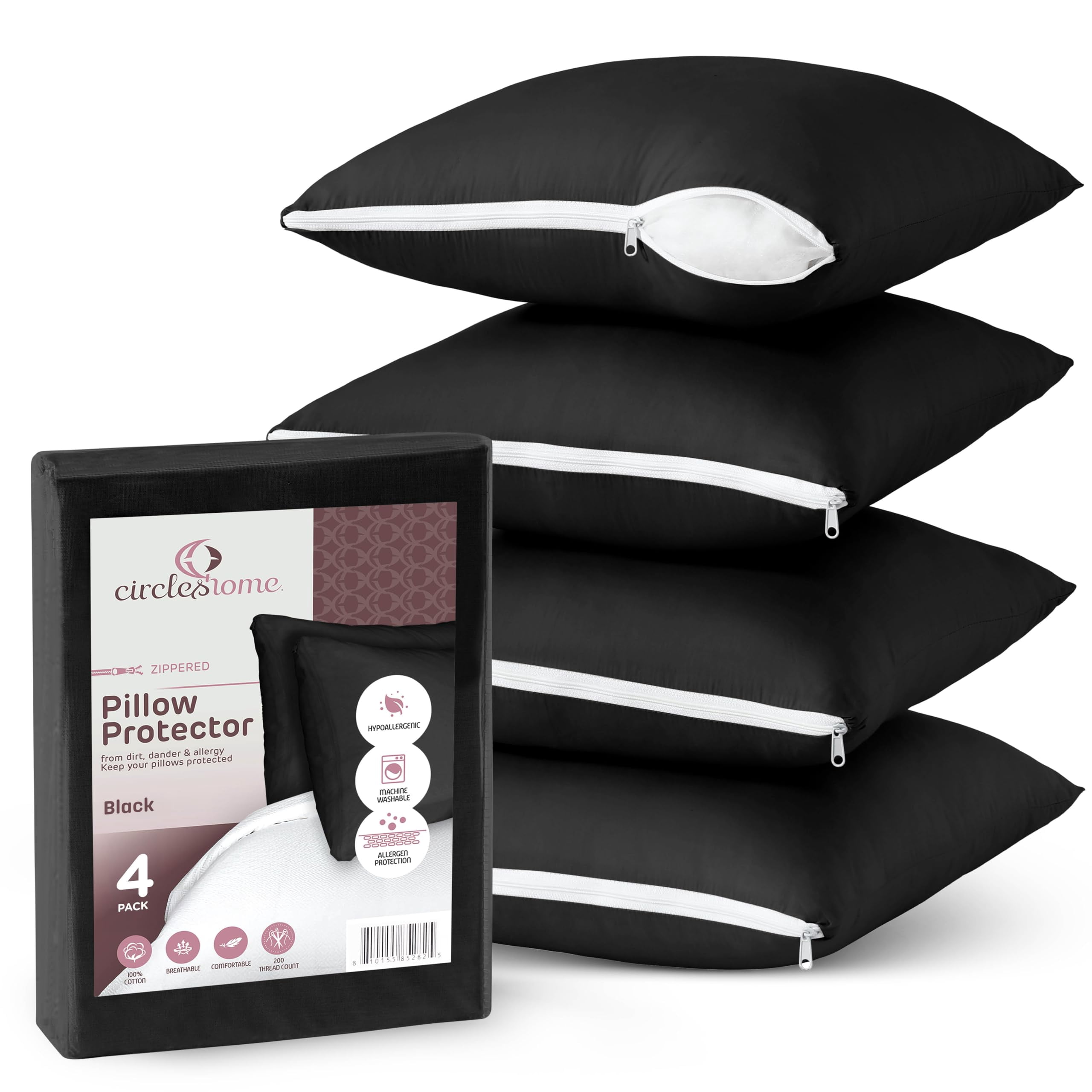 CIRCLESHOME Throw Pillow Protectors - 100% Cotton Breathable Pillowcases - 18 X 18 Square Pillowcases - Protects Pillows from Dirt, Dust and Debris (Square Pillow - 4 Pack- 18x18)