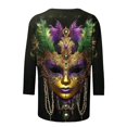 thumbnail image 4 of Mardi Gras Shirts for Women Plus Size 3/4 Sleeve Tops Casual Crew Neck T Shirts Trendy Cute Floral Print Blouses Dressy Fall Basic Tops Carnival Outfits, 4 of 6
