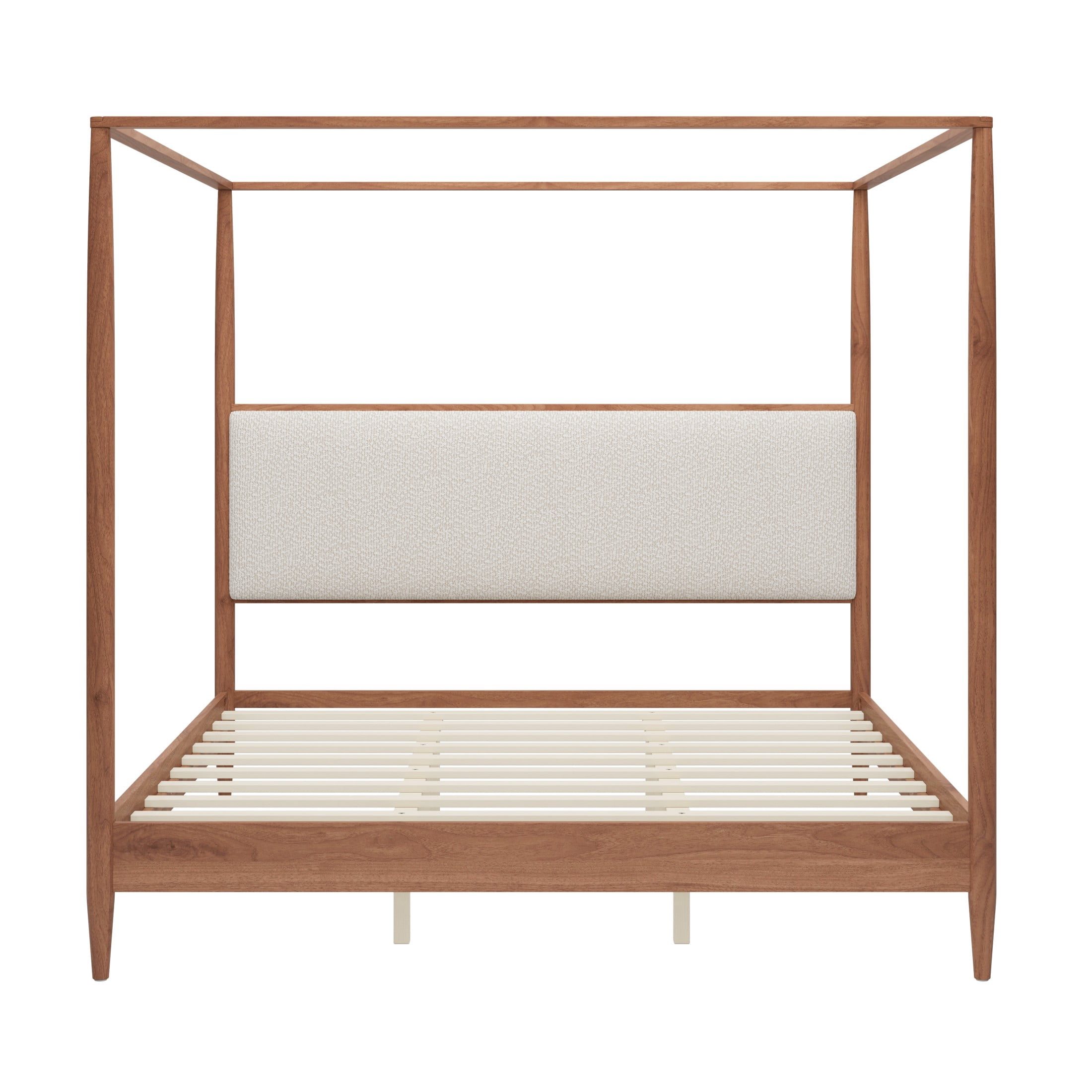 Christopher Knight Home Modern King Solid Wood Bed Frame with Boucle Upholstered Headboard, Walnut