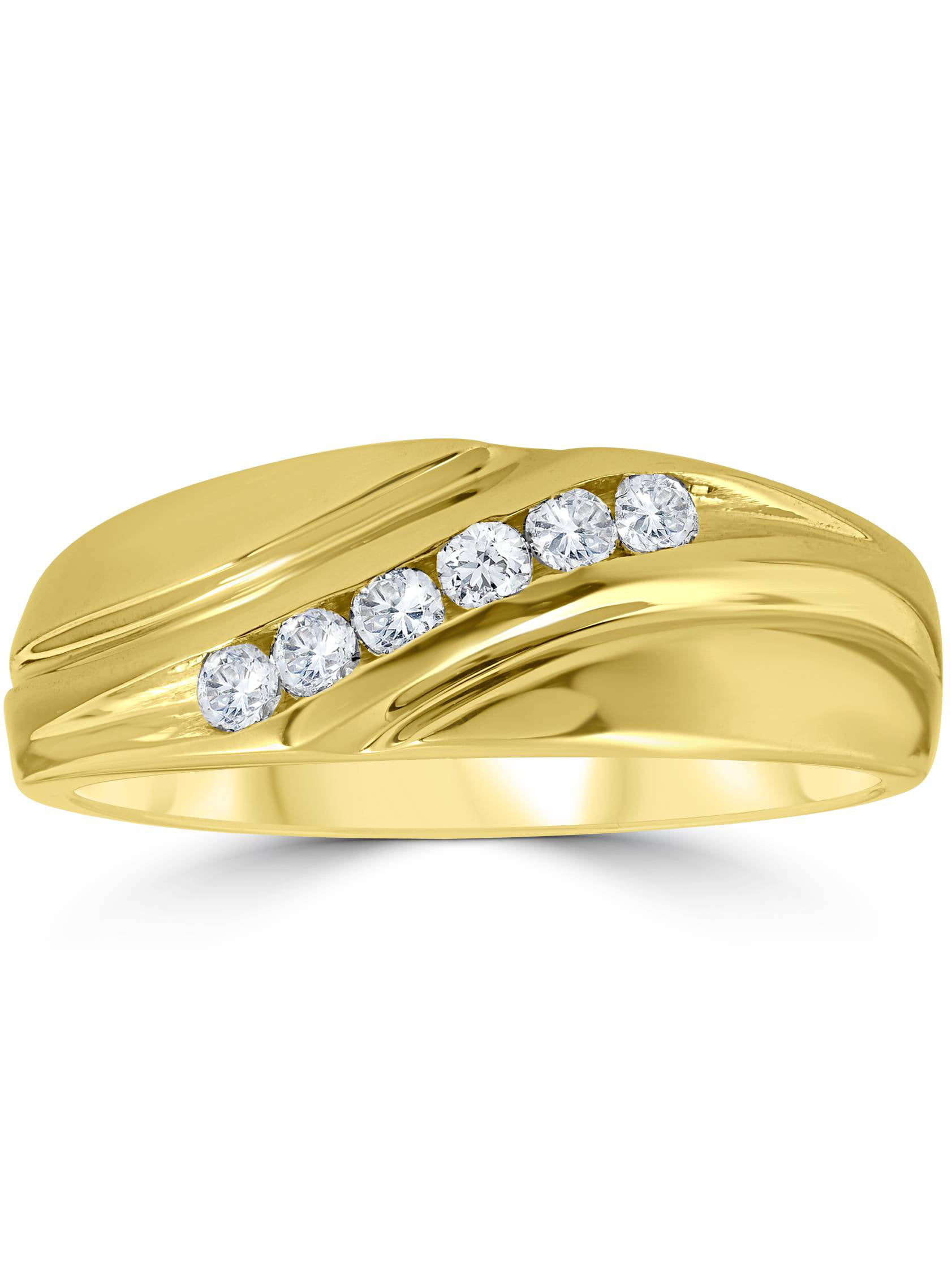 Pompeii3 Mens 14K Yellow Gold 1/4ct Diamond Wedding Ring