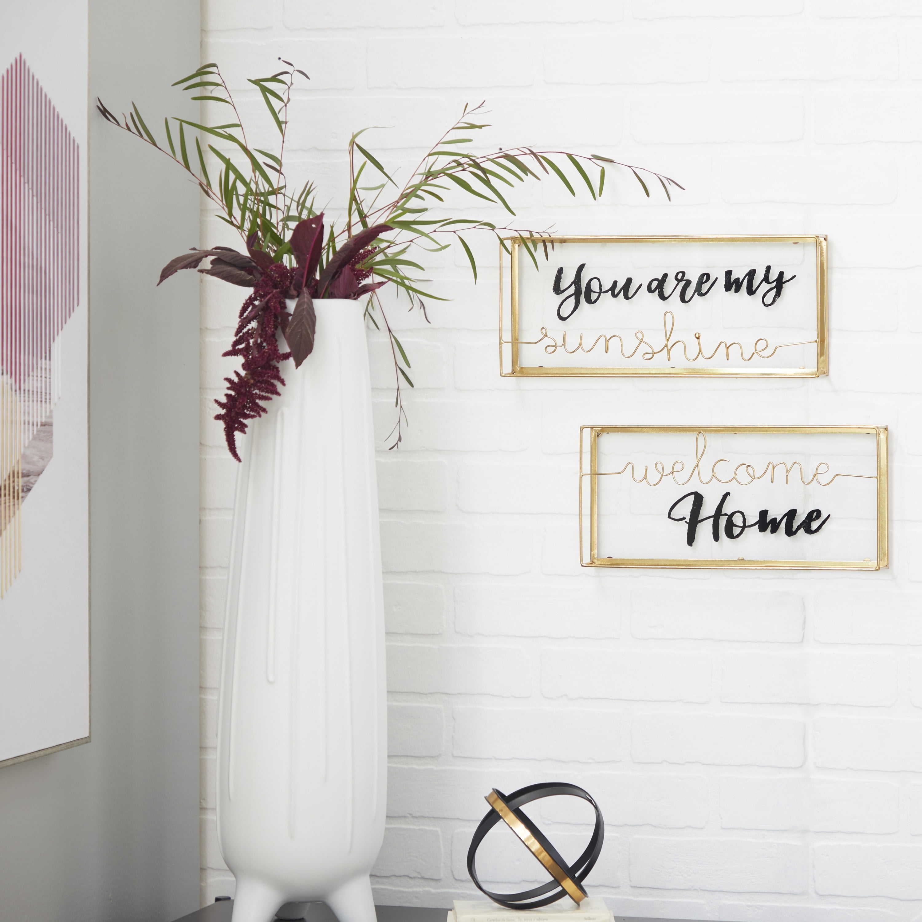 DecMode Sunshine, Home Glass Decorative Sign, 2-Pieces