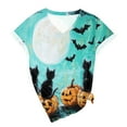 thumbnail image 4 of TANGQIOP T-Shirts Tops for Women V-Neck Short Cap Sleeve Tee Top Halloween Witch Tree Skeleton Cat Bat Print Funny Casual Mint Green M, 4 of 4