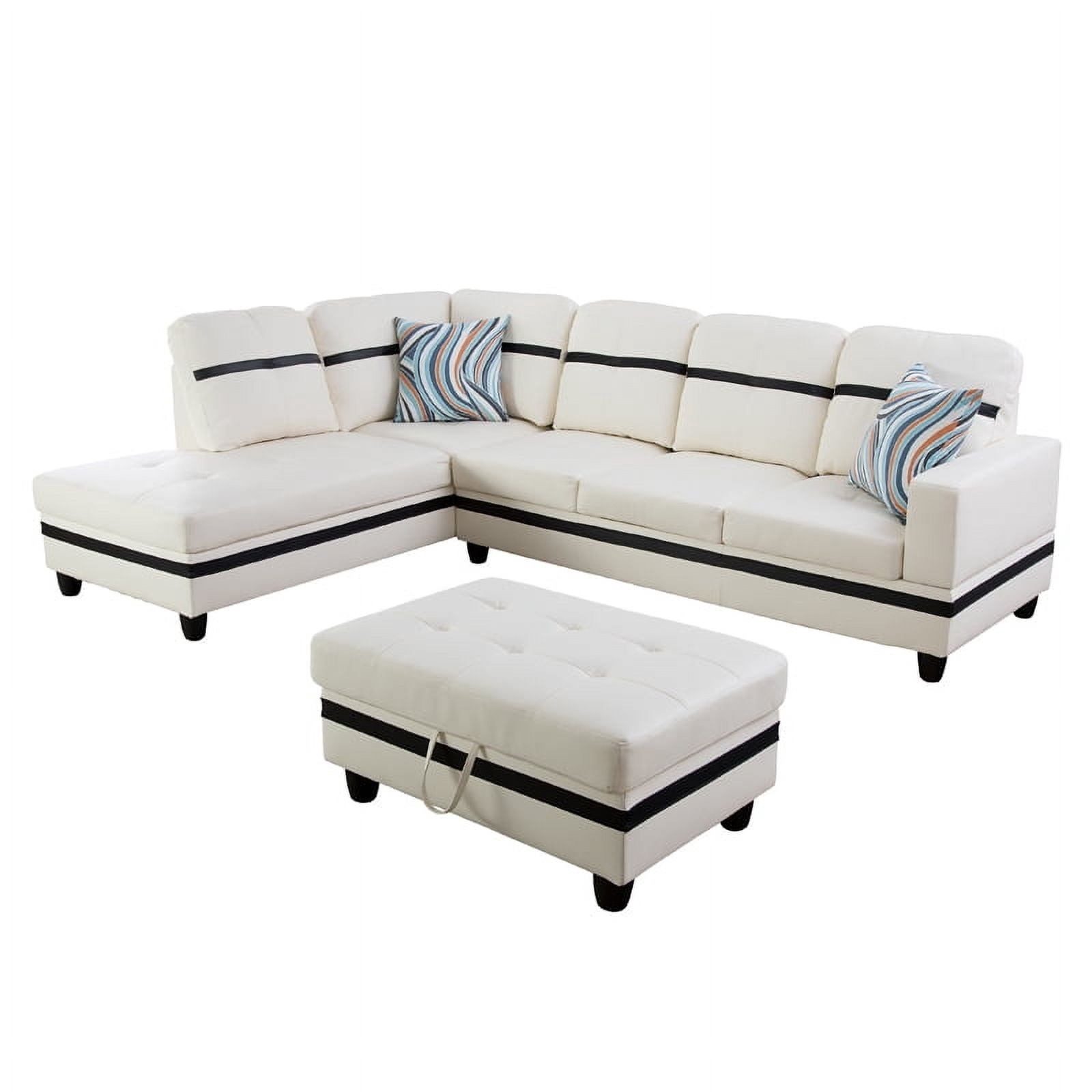 Irene Inevent 3-Piece Leather Sofa Set, Semi PU Synthetic Leather Couch Living Room Sofa Set for Bedroom, Apartment, Office, White And Black