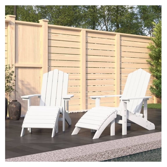 Adirondack Chairs Set of 2 White, HDPE Outdoor Patio Furniture with Footrest, Weather Resistant Garden Seating for Porch, Deck, Lawn