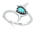 thumbnail image 4 of CHOOSE YOUR COLOR Double Whale Tail Simulated Turquoise Bali Ring .925 Sterling Silver Band Blue CZ Female Size 5, 4 of 4
