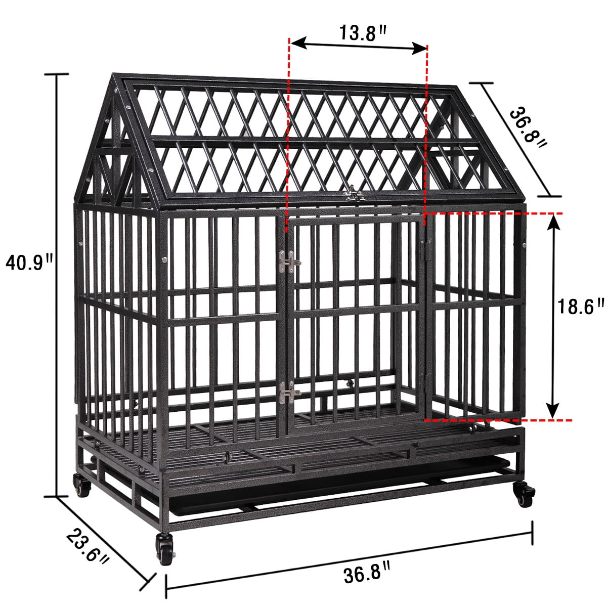 Pefilos 37" Dog Crate, Heavy Duty Large Pet Dog Kennel for Small / Large Dogs, Metal Pet Playpen Dog Cage w/ Tray Wheels, Black, Tip Roof Pefilos 37" Dog Crate, Heavy Duty Large Pet Dog Kennel for Small / Large Dogs, Metal Pet Playpen Dog Cage w/ Tray Wheels, Black, Tip Roof