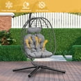 thumbnail image 4 of Dextrus Hanging Egg Chair with Stand Swing Chair Wicker Indoor Outdoor Hammock Egg Chair with Cushions 330lbs for Patio, Bedroom, Garden and Balcony, Dark Gray, 4 of 5