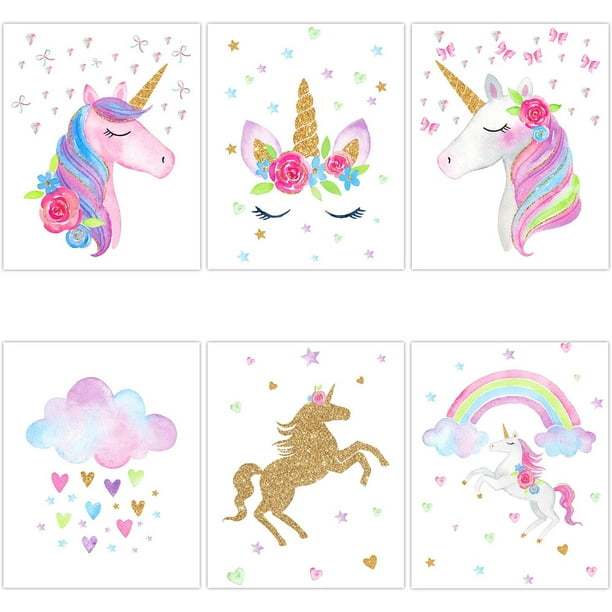 Unicorn Wall Art Unicorn Picture Girls Room Decor Unicorn Wall Decor  Unicorn Posters Rainbow Canvas Art Print for Kids Bedroom Nursery Decoration  6 Pieces 8x10 Inch No Frame - - 