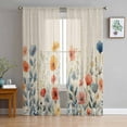 thumbnail image 3 of Sheer Curtains 72 inches Long, Blue Red and Yellow Poppy Watercolor Floral Retro Linen Light Filtering Sheer Window Curtains Rod Pocket Voile Drapes for Bedroom Living Room, 52"W x 72"L 2 Panels, 3 of 7