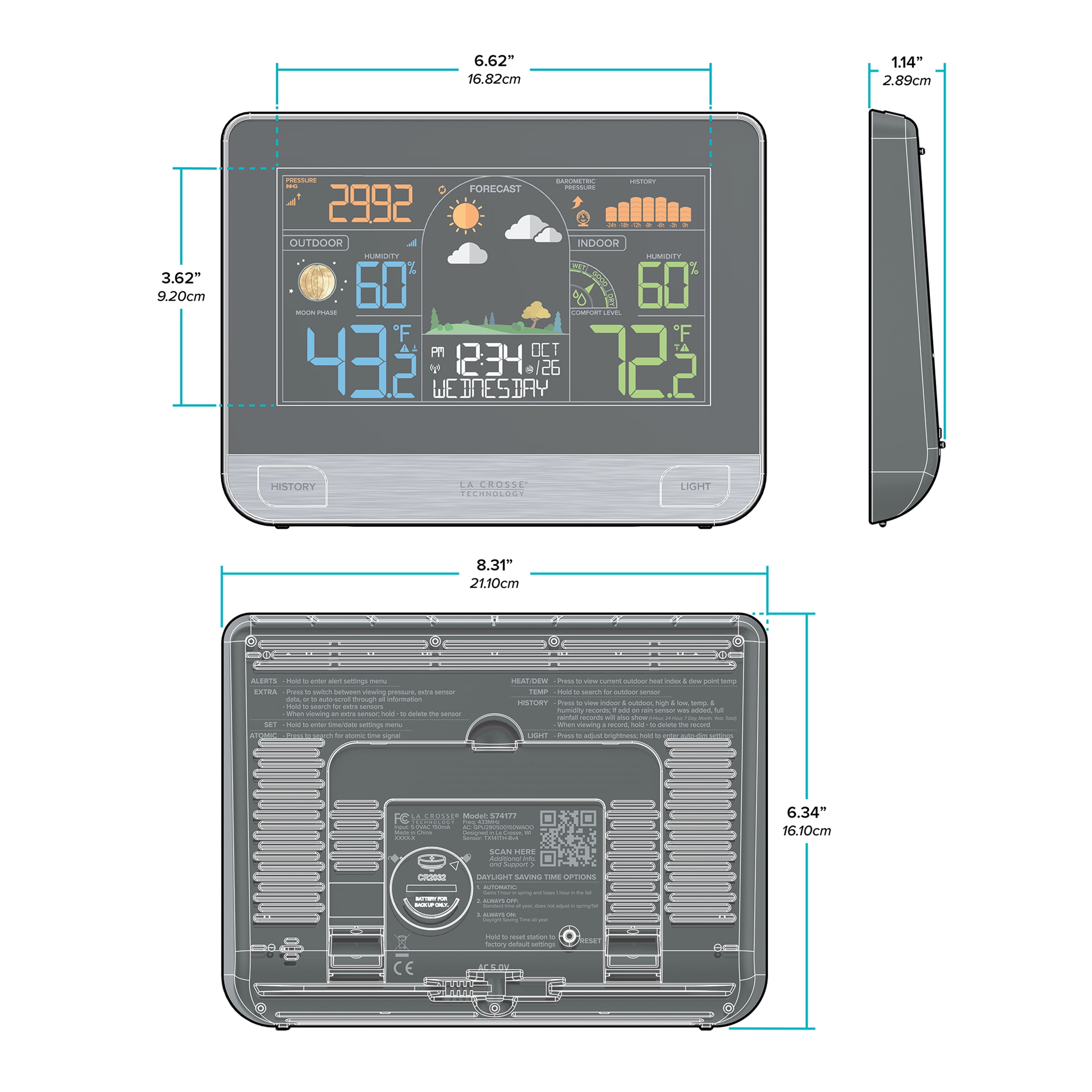 La Crosse Technology Wireless Weather Station with Atomic Time, 1 Each, 308-47737-Int
