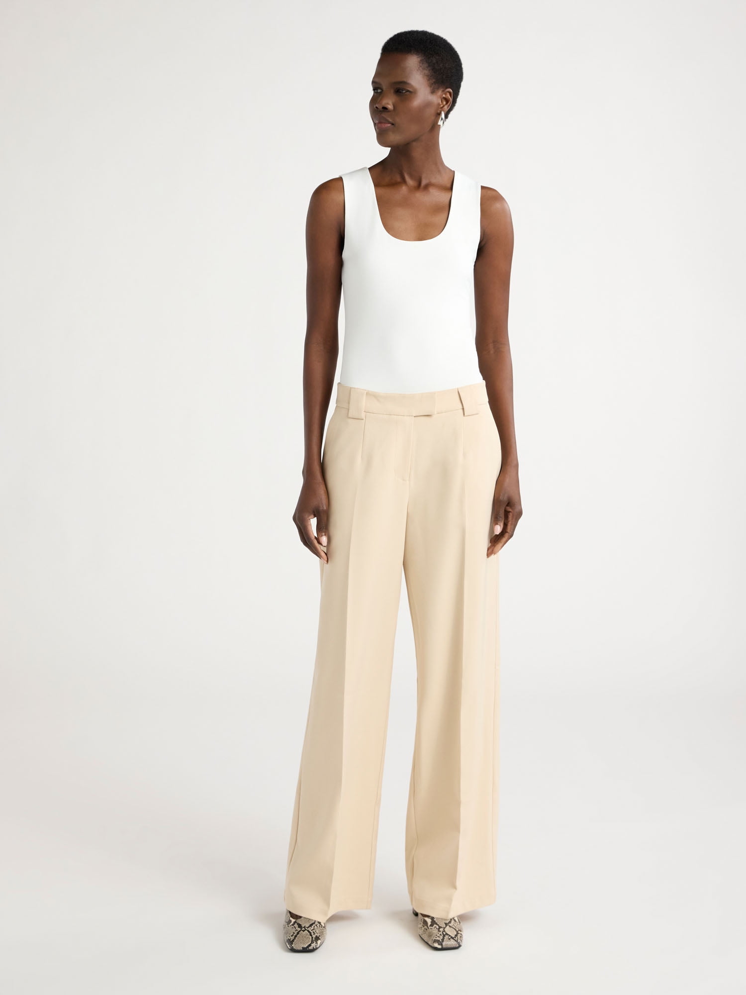 Scoop Women’s and Women's Plus Crepe Wide Leg Trousers, 32", 32.5", and 34" Inseams, Sizes 0-28