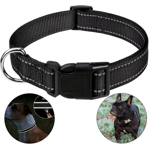 Reflective Nylon Dog Collars, Adjustable Classic Dog Collar with Quick Release Buckle for Puppy, Black 3/8" Width, Black, X-Small, Neck 8"-11", Collars for Dogs