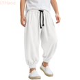 thumbnail image 2 of LYHaoo Boys Washed Crinkle Jogger Pants Loose Fit Casual Trousers For Kids Breathable Soft Elastic Waistband Streetwear School Pants for Boys(White), 2 of 7