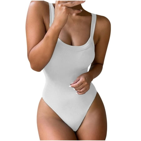

Bodysuit for Women Tummy Control Shapewear Seamless Mock Collar Sleeveless Thong Body Shaper Basic T Shirt Jumpsuit