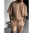 thumbnail image 4 of Men's Sets Crew Neck Set Pockets 2 Piece Shirt Shorts Outfit for Summer Khaki S, 4 of 7