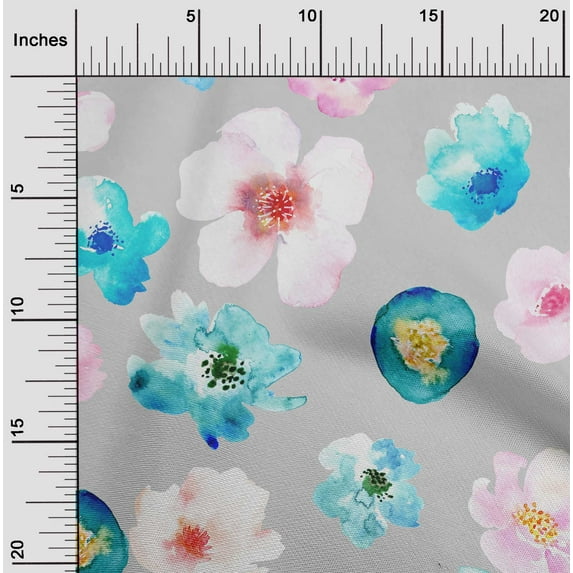 oneOone Cotton Poplin Fabric Flower Watercolor Print Fabric By The Yard 56 Inch Wide