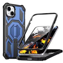 For iPhone 15 Plus / 14 Plus Case [Compatible With MagSafe], Hidden Metal Kickstand, Military-Grade Heavy Duty Case with Bumper Frame, 360° Full Body Shockproof Protection Cover,Blue