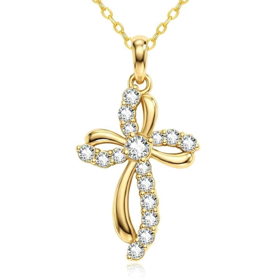 HXWZB 14K Yellow Gold Plated Infinity Cross Necklace for Women
