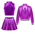 thumbnail image 2 of Alvivi Girls Metallic Jazz Hip Hop Dance Outfits Sleeveless Crop Top Bomber Jacket with Skirt Set Purple 6, 2 of 5
