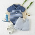 thumbnail image 2 of Gubotare Baby Boy Outfits Short Sleeve Striped Romper Polo Top Solid Shorts Baby Boy Summer Clothes 0 3 6 12 18 24 Months (Blue,12-18 Months), 2 of 7