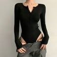 thumbnail image 4 of Womens Solid Basic Hottie Half Open Neck Tight Sleeveless Ribbed Knit Bodysuit Black M YIWEI, 4 of 11