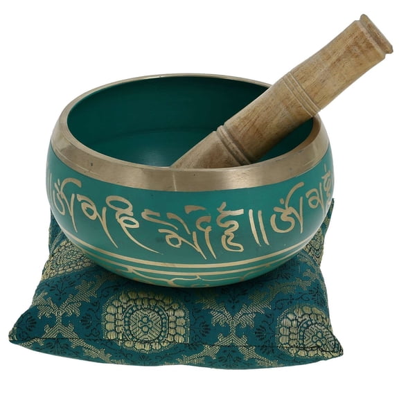 RATAN ENTERPRISES Singing Bowl Tibetan Prayer Instrument with Wooden Stick And Cushion Meditation Bowl - Green
