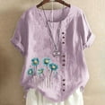 thumbnail image 1 of TopLLC Chemises Mexicaines pour Femmes Hauts Brodés Traditionnels Tunique Décontractée à Fleurs pour Femmes Col Rond Manches Courtes Chemises en Lin, 1 of 5