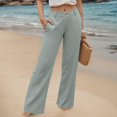 thumbnail image 2 of Pantalones palazzo de cintura alta para mujer - Pierna ancha, bolsillos - Informal/Mezcla de lino - Pantalones de moda - S-XXL, 2 of 5