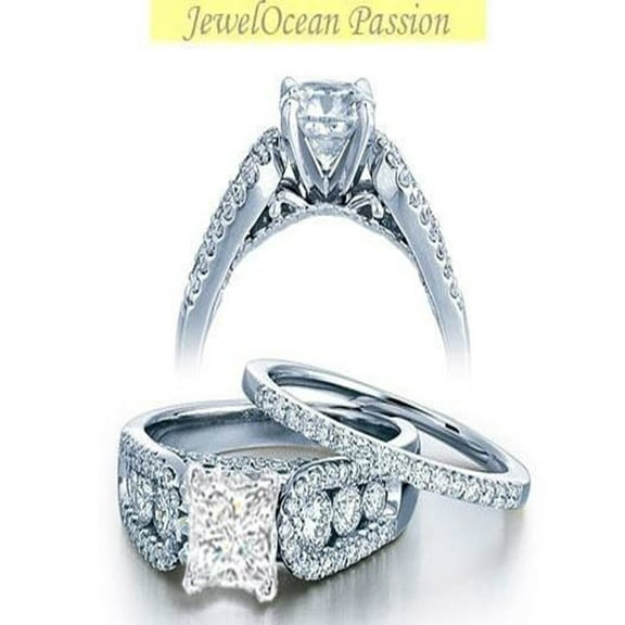 Splendid Wedding Set Ring 2 Carat Princess Cut Moissasnite Diamond On 10K White Gold
