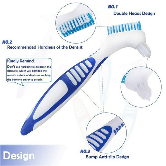Beauty Products for Women, 4Pc Denture Teeth Brush Easy Grip Handle Double Sided Toothbrushes