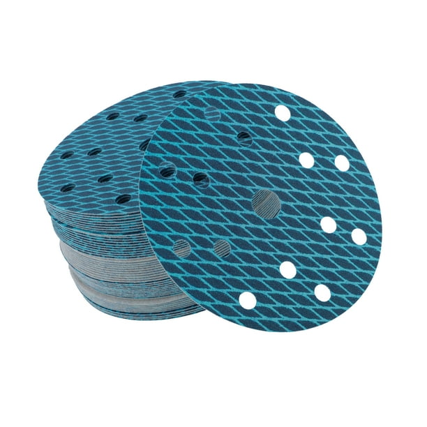 50 piezas de discos de lijado de 6 pulgadas con 15 agujeros, papel de lija de 150 granos, universal para reparación automotriz, azul