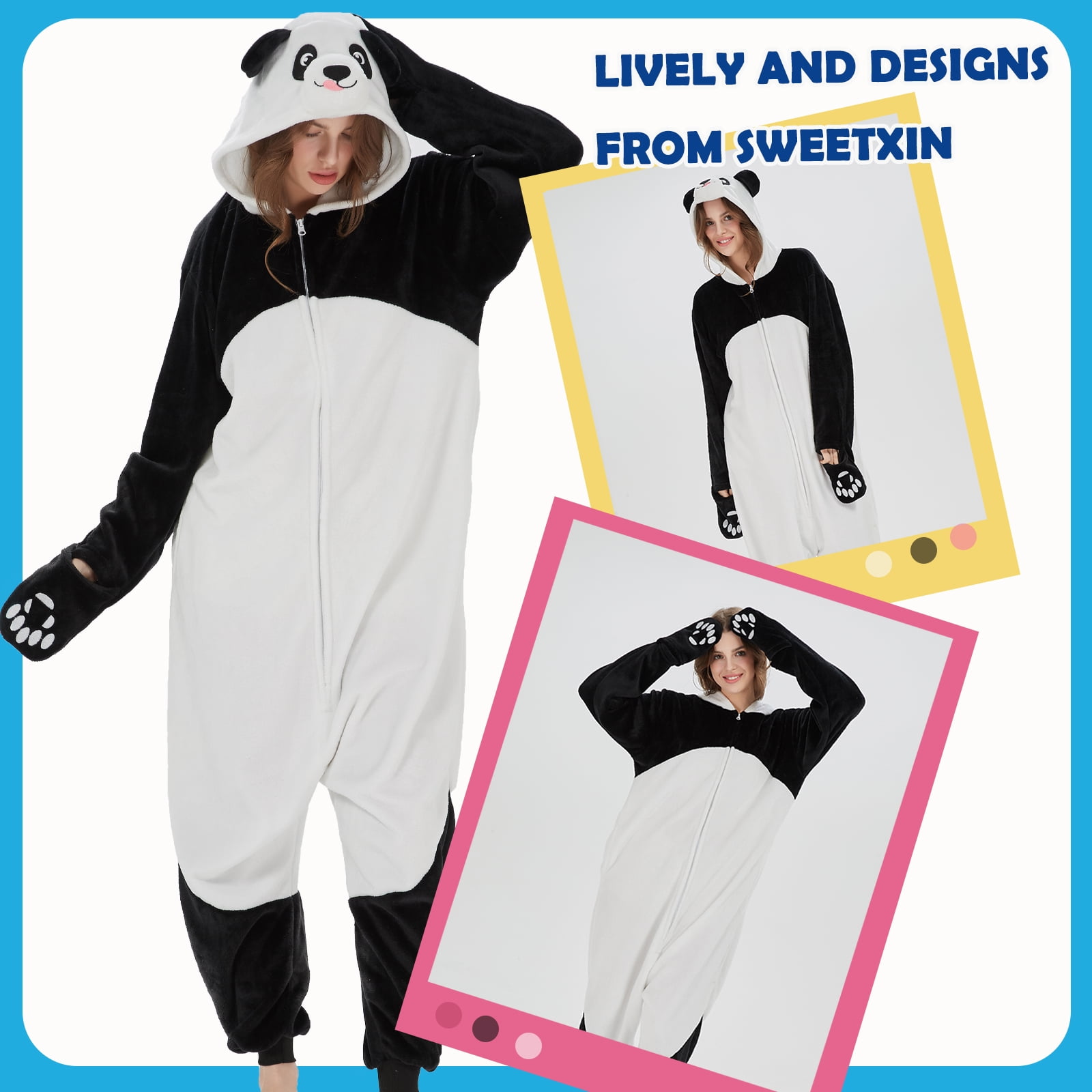 SWEETXIN Adult Panda Unisex Onesie Pajamas Halloween Cosplay Costume Suit for Women and Men Jumpsuit SizeS