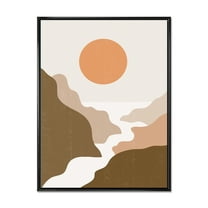Designart 'Full Moon In Terracotta Tones Mountains' Modern Framed Canvas Wall Art Print
