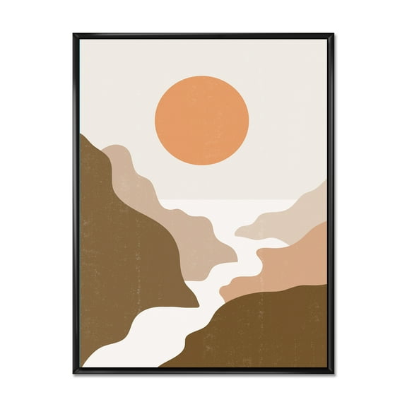 Designart 'Full Moon In Terracotta Tones Mountains' Modern Framed Canvas Wall Art Print