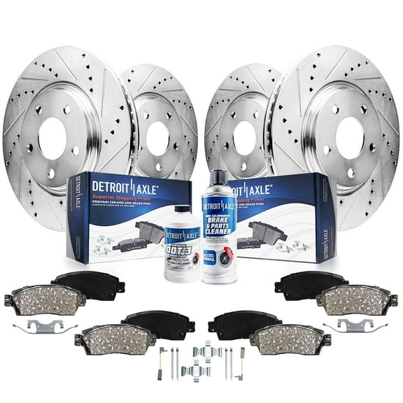 Detroit Axle - RWD Brake Kit for 2003 2004 2005 2006 Mercedes-Benz E500, Drilled & Slotted Brake Rotors Ceramic Brakes Pads Replacement [12.28 inch Front & 11.81 inch Rear Rotors]
