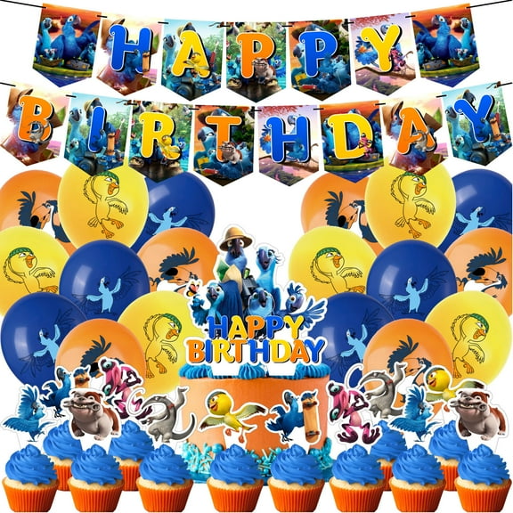 32 PCS For Rio 2 Theme Birthday Party Decorations,With 1 Happy Birthday Banner Garland,13 Cupcake Toppers,18 Balloons,for Party Decorations