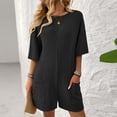 thumbnail image 2 of KyCheLot Summer Outfits for Women Rompers Knit Ribbed Short Sleeve Crewneck Tee Romper with Pockets, 2 of 7
