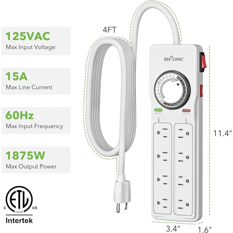 BN-LINK 8-Outlet Surge Protector with Mechanical Timer photo 6