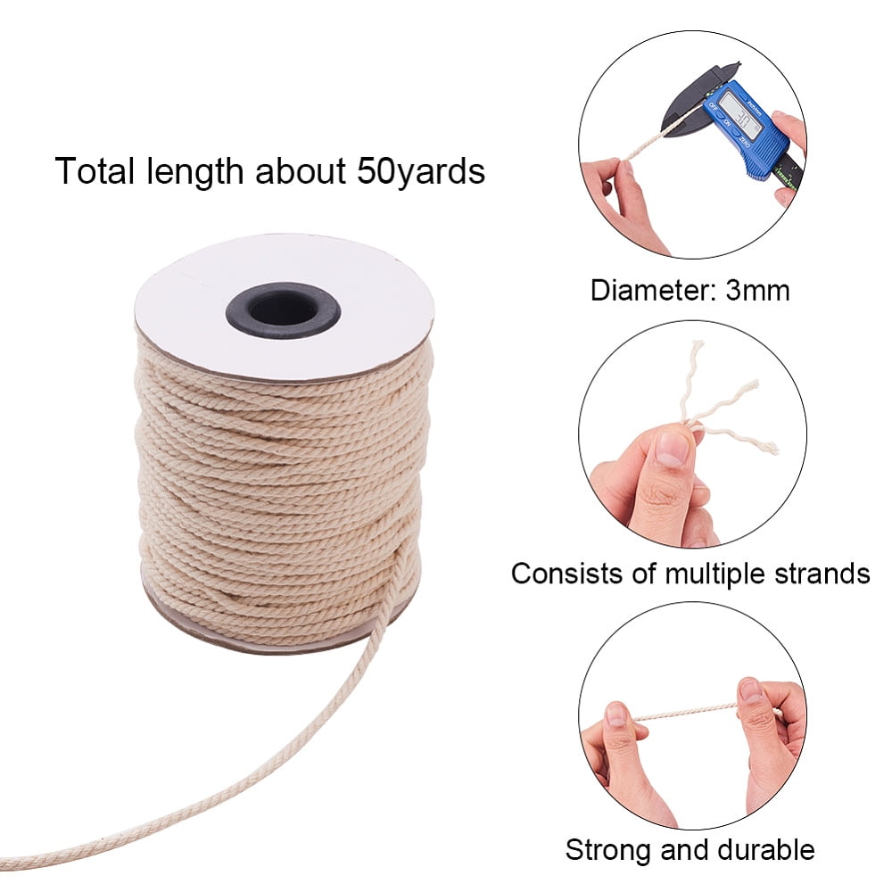 Round Cotton Twist Threads Cords Macrame Cord Light Yellow 3mm about 50yards/roll(150 feet/roll) 3rolls/bag