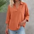 thumbnail image 7 of VBVC Women's Cotton Linen Look Blouse,V-Neck 3/4 Sleeve Shirt For Women,Ladies Summer Work Office Tops with Pocket,Orange,S-3XL, 7 of 7