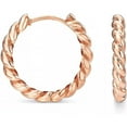 thumbnail image 2 of Solid 14k Gold Twisted Rope Round Huggie Hoop Earrings in Rose Gold, White Gold and Yellow Gold, 2 of 7