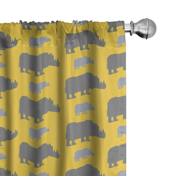 Ambesonne Savannah Window Curtains, Animal Silhouettes Design, Each 28" W x 63" L, Earth Yellow Blue Grey