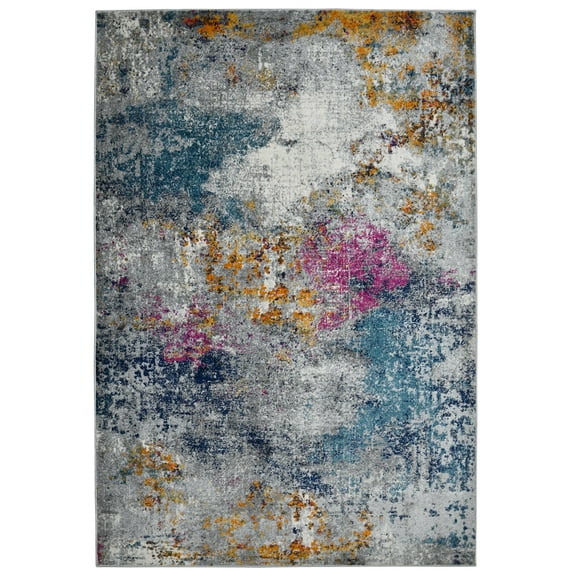 Luxee Designs Montana 9x12 Area Rug, Durable Low - Pile Abstract Pattern Indoor Rugs for Living Room, Bedroom, Kitchen, Office, High Traffic Area - Blue/Pink